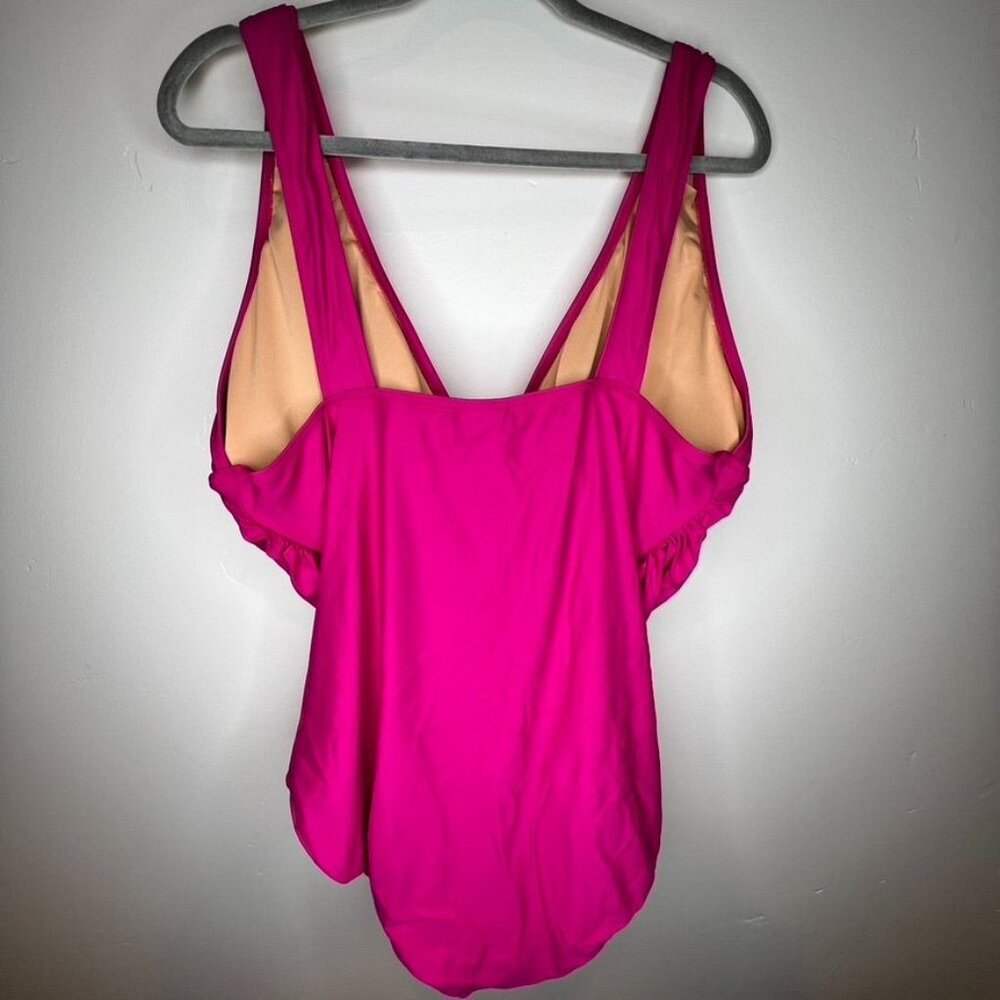 J.Crew Long-Torso Ruched V-Neck One-Piece Swimsuit Size 20 Fuchsia Pink NWT - Picture 6 of 7